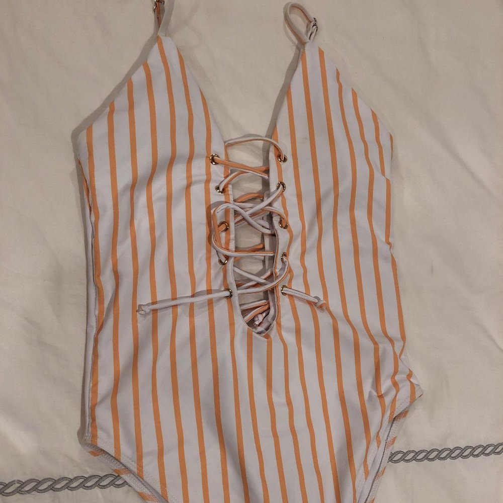 White/Yellow Striped One Piece